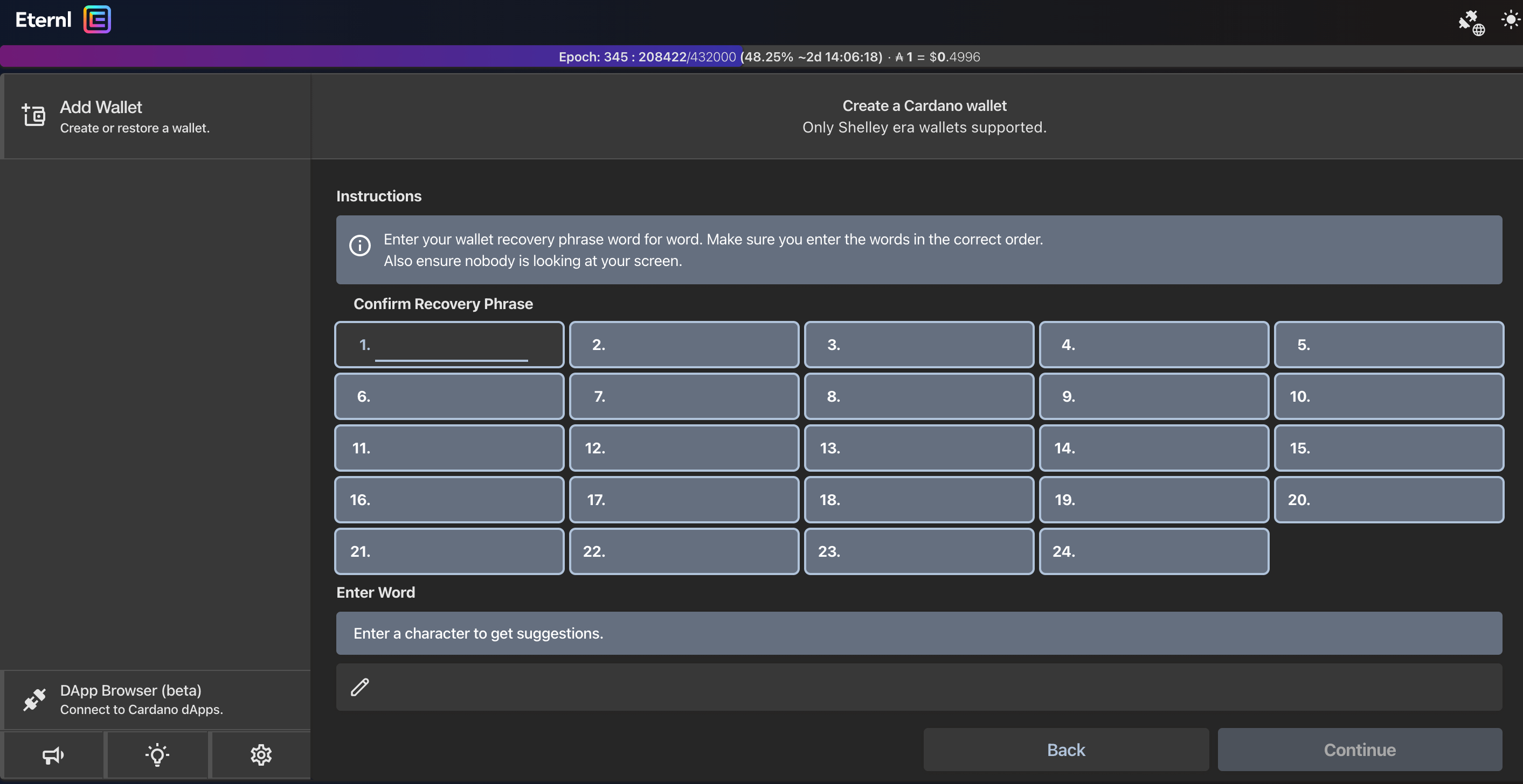 Eternl Wallet Setup